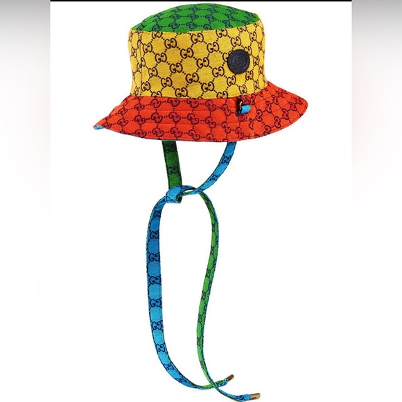Gucci GG Straps Monogram Bucket Hat Multi-Color Reversible w Leather Logo Patch - Picture 3 of 12